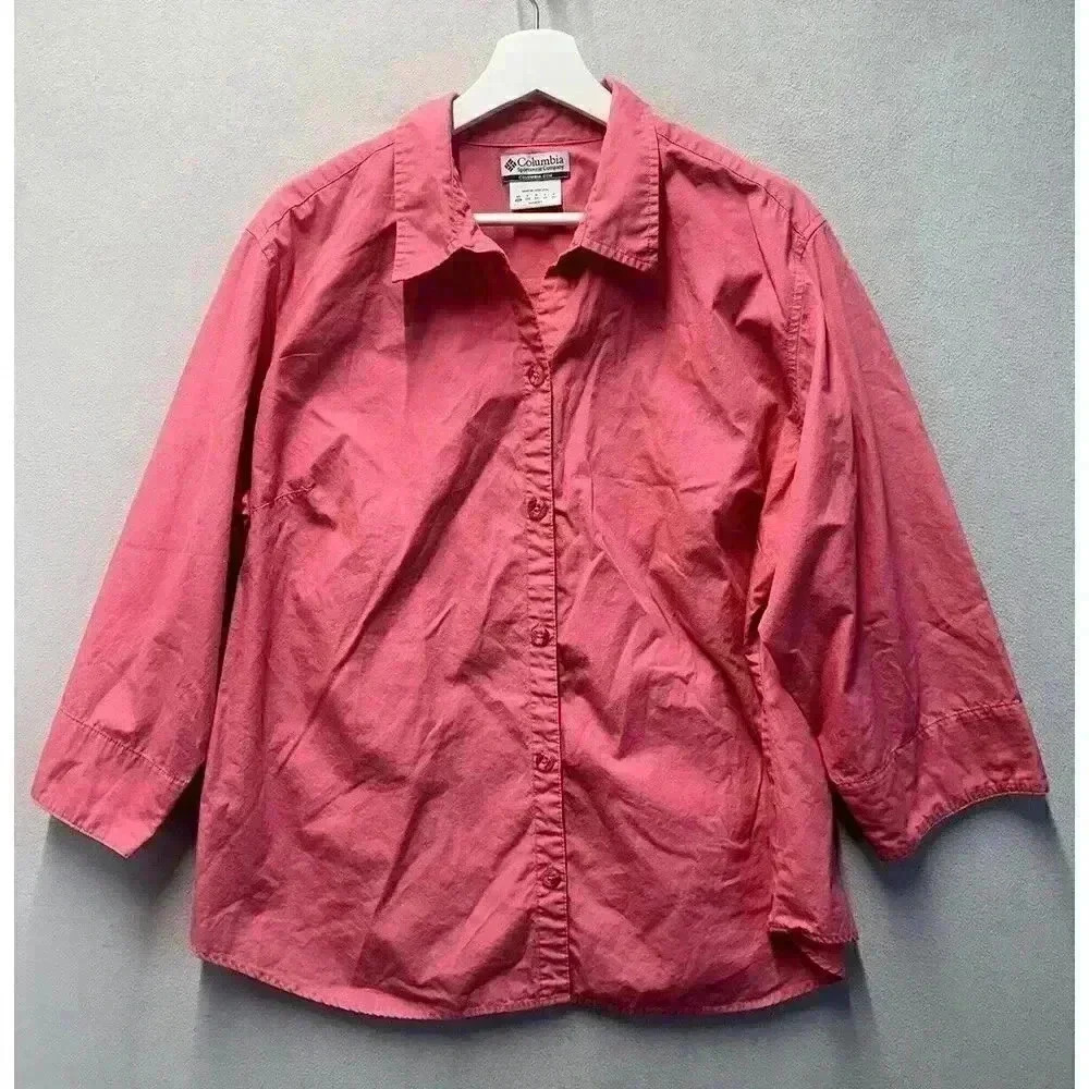 Columbia Sportswear Shirt Womens Sz‎ 2X Pink Button Down Up Blouse 3/4 Sleeve
